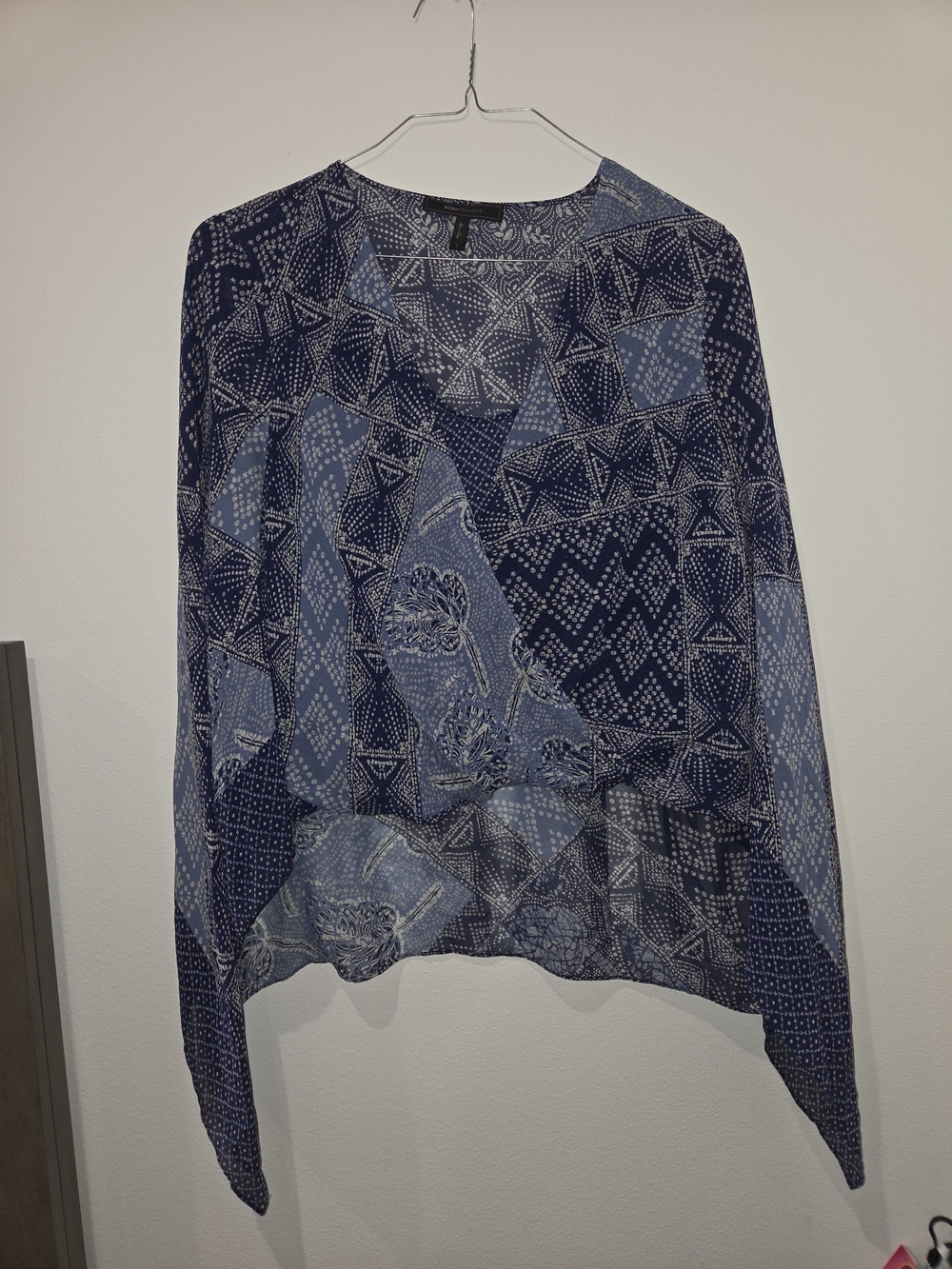 BCBGMaxAzria Navy & Light Blue Patchwork Print Crewneck Sweater